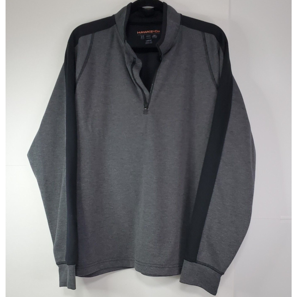 Men's Hawke & Co Size Pullover Sweater 1/4 Zip Pro Flex Dark Grey Large